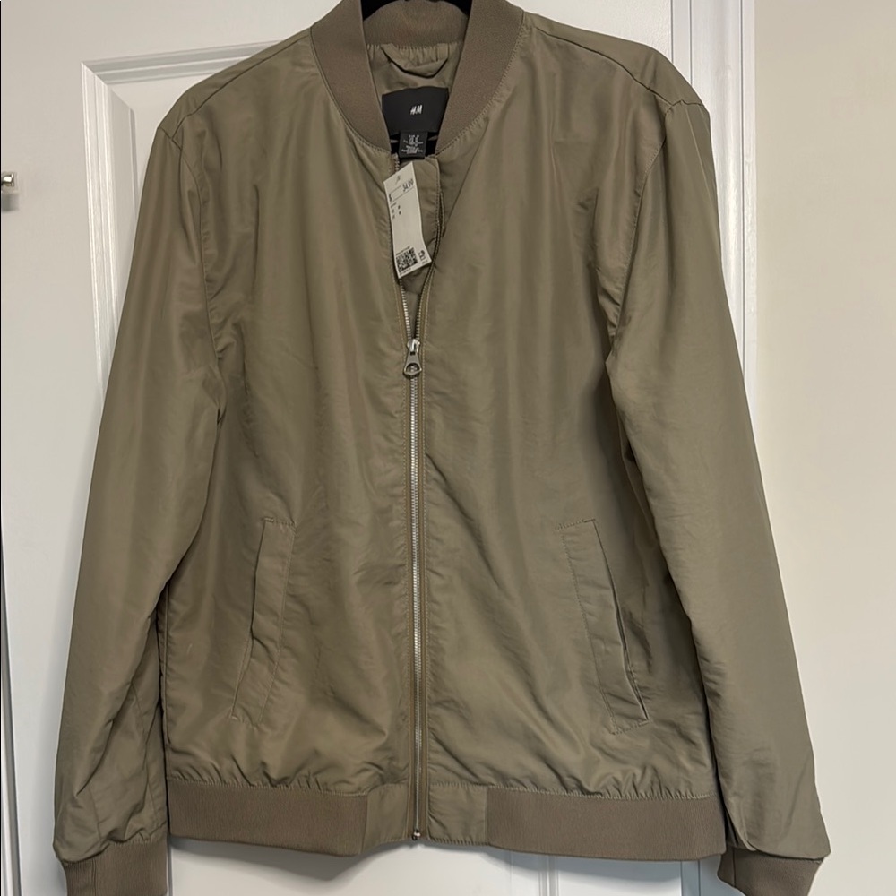 H&M Tan Bomber Jacket Lightweight Ribbed